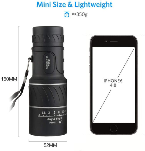 16×52 Portable Monocular Telescope for Travel, Wildlife & Outdoor Viewing